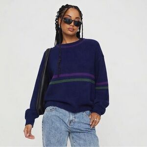 Vintage Trent Sport Navy Ribbed Stripe Sweater (XL)